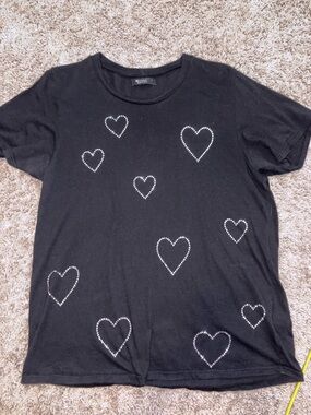 Michael Lauren Black Tee with Rhinestone Hearts